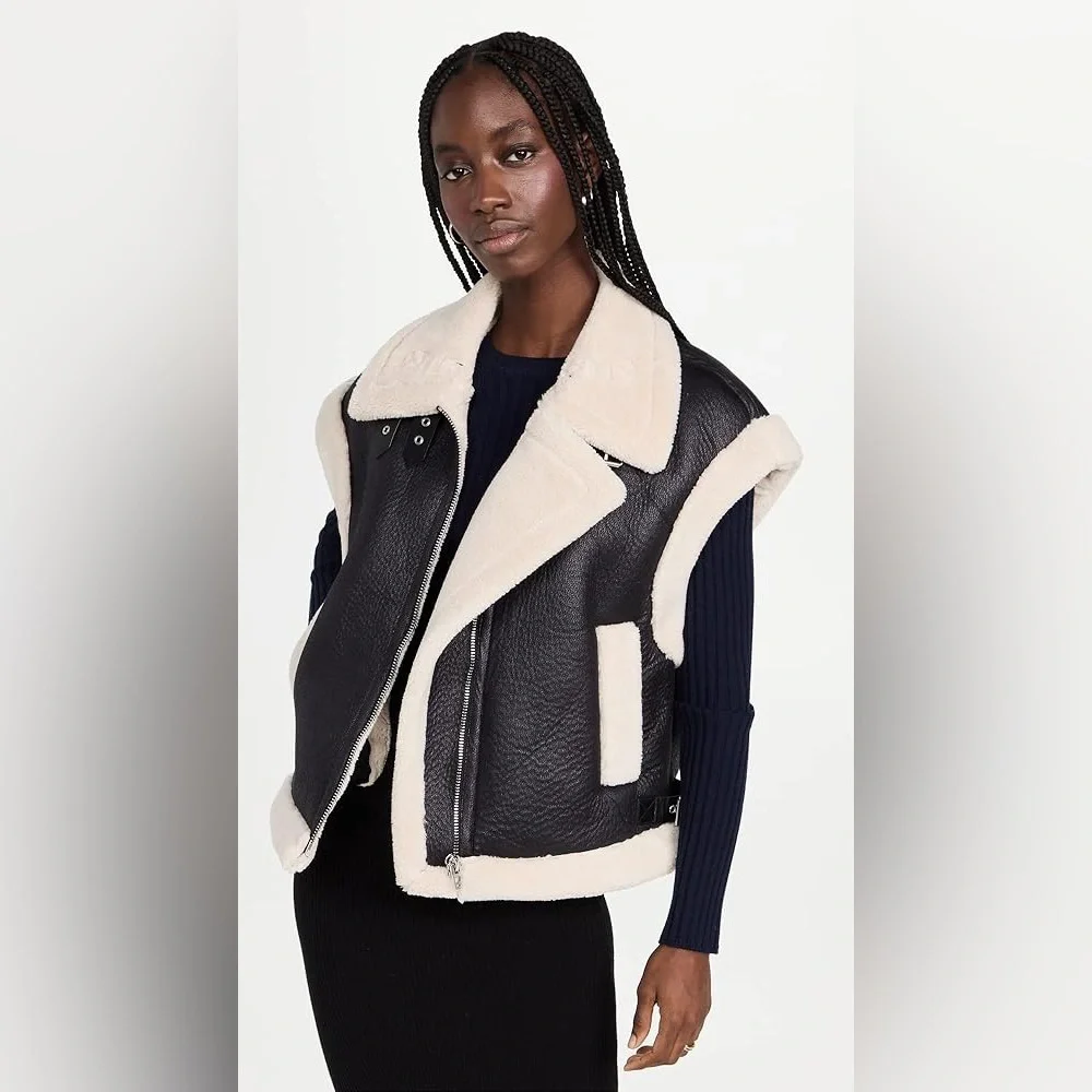 BLANKNYC Faux Leather Work It Sherpa Vest Black Womens size xs